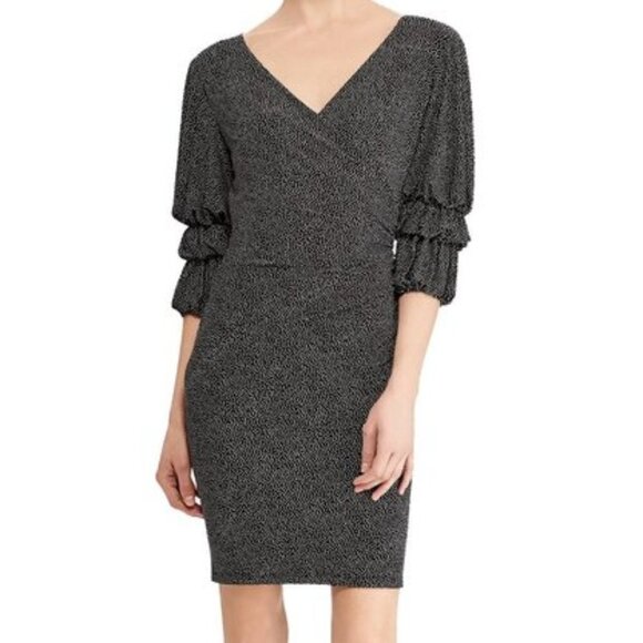 Lauren Ralph Lauren Dresses & Skirts - Ralph Lauren V Neck Surplice Jersey Dress Womens 14 Black Polka Dot Knee Length